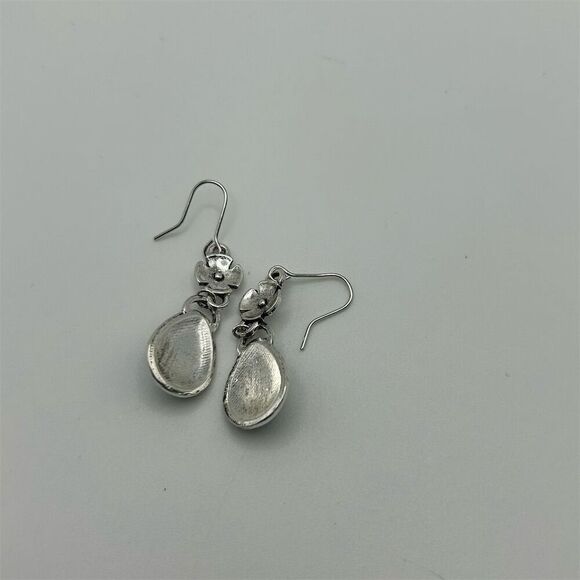 Boho Faux Turquoise Teardrop Long Dangle Earrings Floral Silver Tone Pierced - Picture 8 of 10